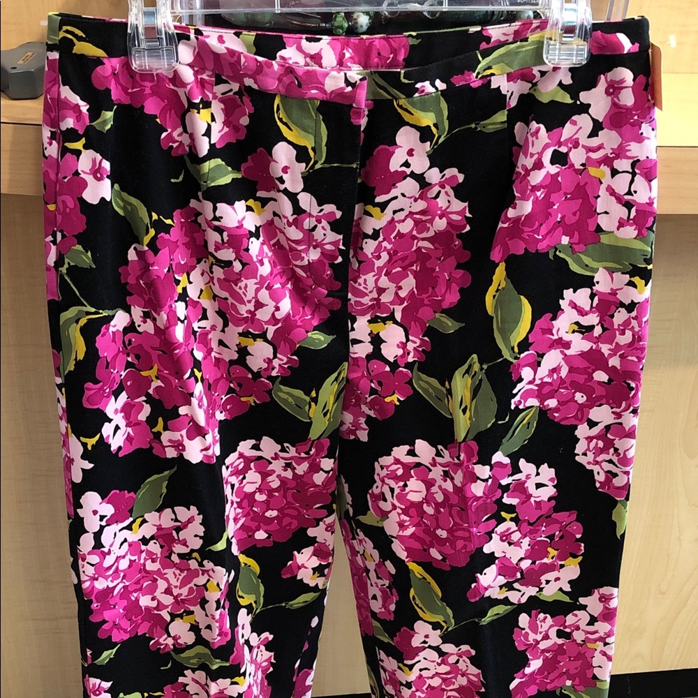 Casual Corner Black Pants with Pink Floral Print